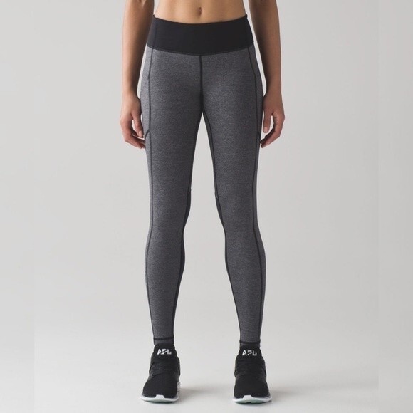 Lululemon Speed Tight V Leggings 10 Heathered Black Deep Coal W5AKUS Pockets - Picture 2 of 7